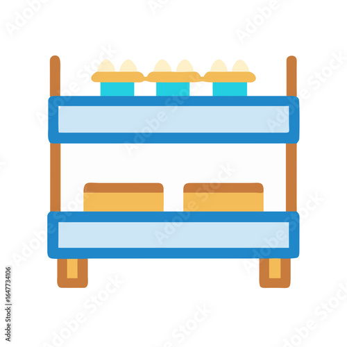 Flat design illustration of a two-tier shelf unit with food items