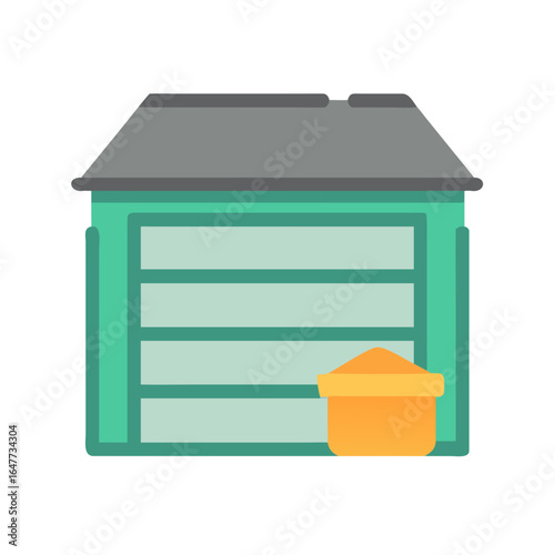 Garage and bin stock image in flat style featuring muted color palette