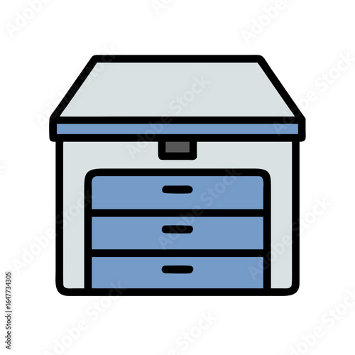 Flat illustration of a chest of drawers in light blue tones