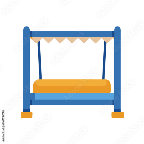 Illustration of a blue swing with a yellow cushion on black background