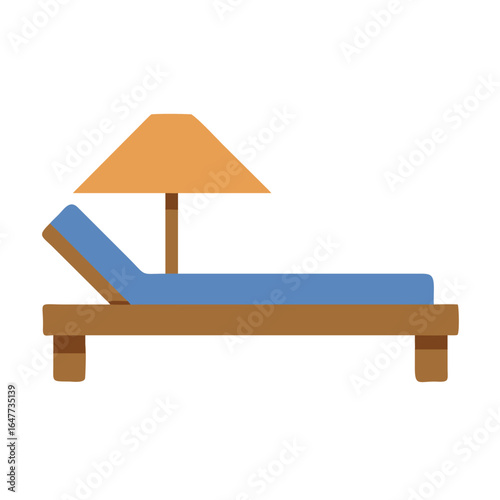 Illustration of a beach chair under an umbrella, isolated on black background