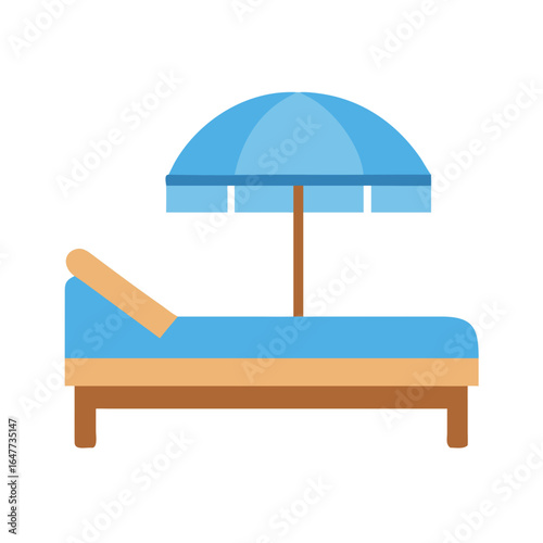 Flat vector icon of a beach lounger with umbrella on black background
