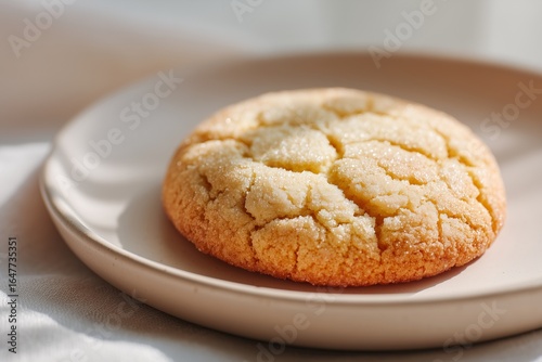 Wallpaper Mural Freshly baked golden cookie resting on a light ceramic plate, showcasing its textured surface and inviting appearance, perfect for dessert or snack imagery Torontodigital.ca