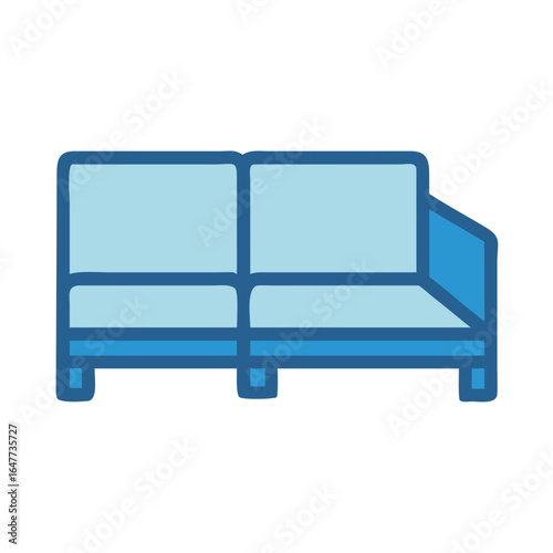 Isolated blue two-seater couch vector illustration on black background. Icon-style design.
