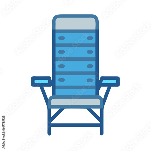 Blue and gray reclining chair graphic on black background providing comfortable rest