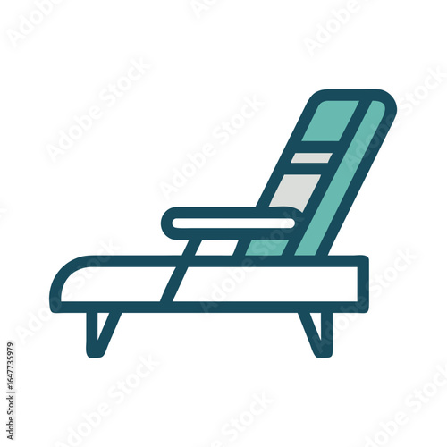 Minimalist lounge chair illustration on a black background representing relaxation and summer