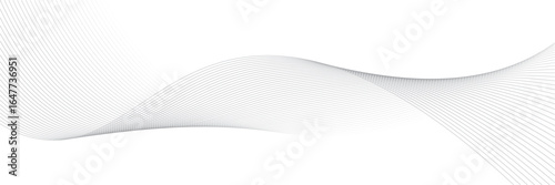 Abstract grey wave lines background with a flowing dynamic curve on a white backdrop.