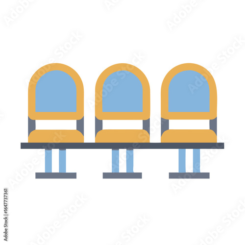Waiting Area Seating: Three Empty Chairs in Minimalist Flat Design Style