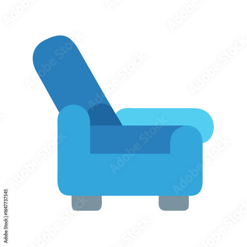 Modern Blue Recliner on Black Background Flat Design Icon Style