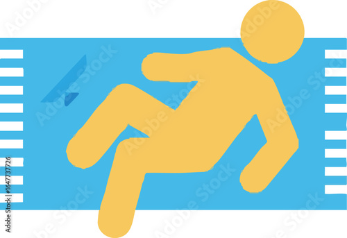 Vector illustration of a person falling onto a blue mat, representing accidents or sports