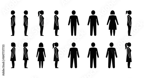 Various male and female figures in profile and back views, showing different clothing styles.