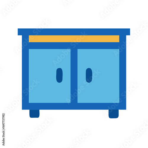 Minimalist Light Blue Cabinet with Two Doors and Golden Top Edge