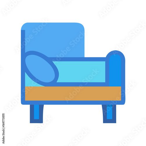 Modern blue armchair illustration on black background, furniture design element