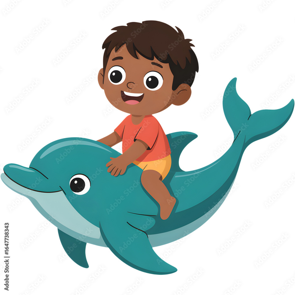 Naklejka premium Child Riding a Dolphin