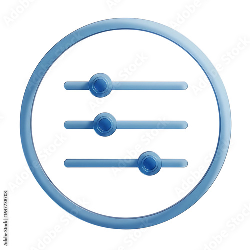 Blue three level adjuster slider icon isolated on transparent background
