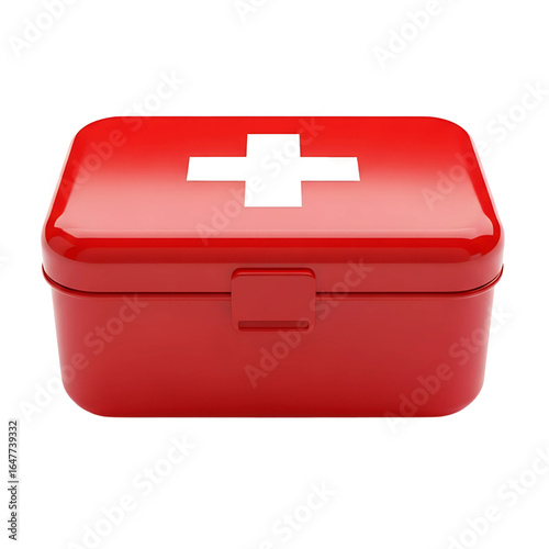 Red first aid kit with cross symbol isolated on transparent background