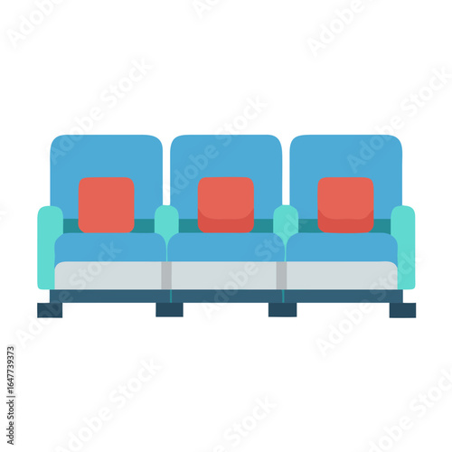 Flat design illustration of a three-seater sofa with cushions on black background