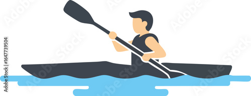 Vector graphic of a kayaker paddling on the water, symbolizing outdoor activity, sport, and recreation.