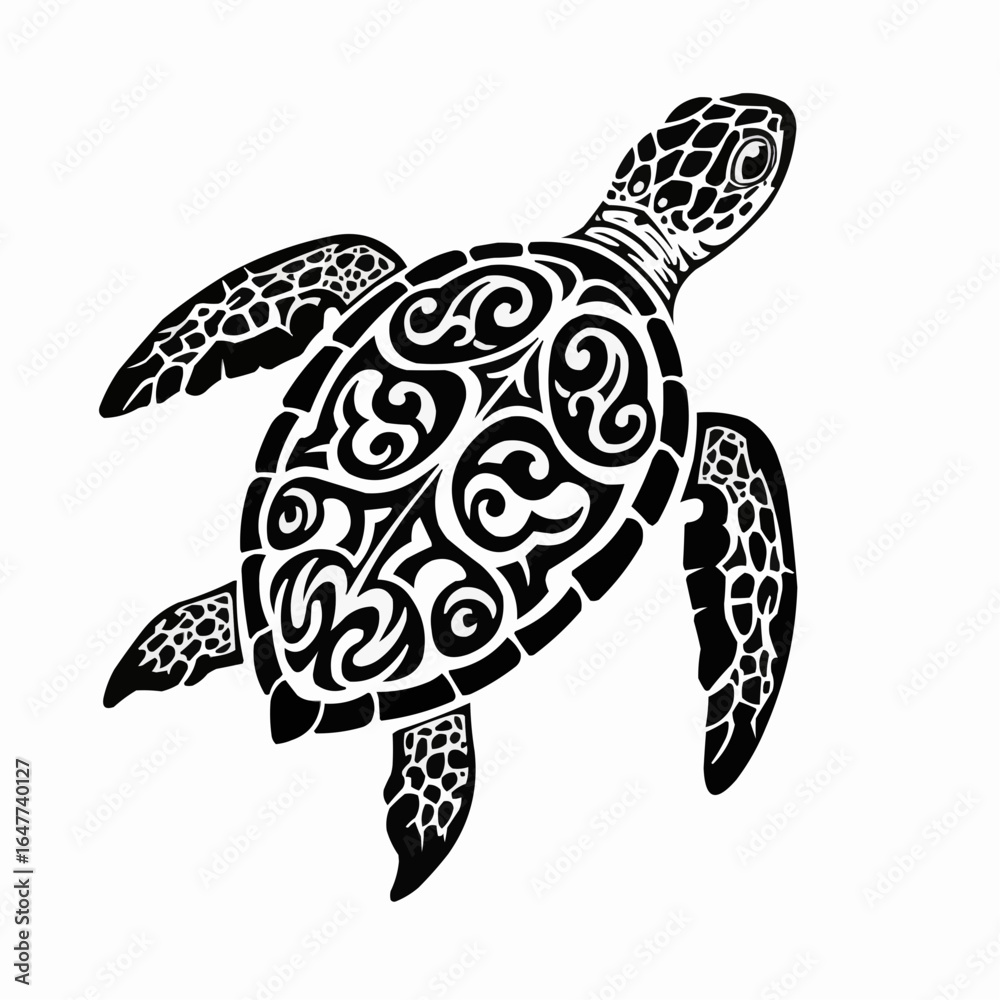 Fototapeta premium Sea turtle icon in black and white tribal design 