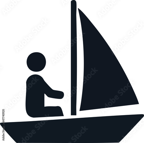 A sleek silhouette illustration of an individual sailing a small vessel, capturing the essence of marine recreation, freedom, and peaceful watersports.