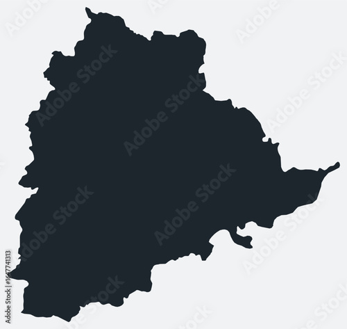 Telangana map. Just a simple border map. Shape of the state. Flat blank Telangana outline. Vector boundary illustration.