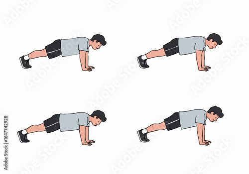 Illustration of a man demonstrating the proper plank exercise form for core strength and full body fitness training.