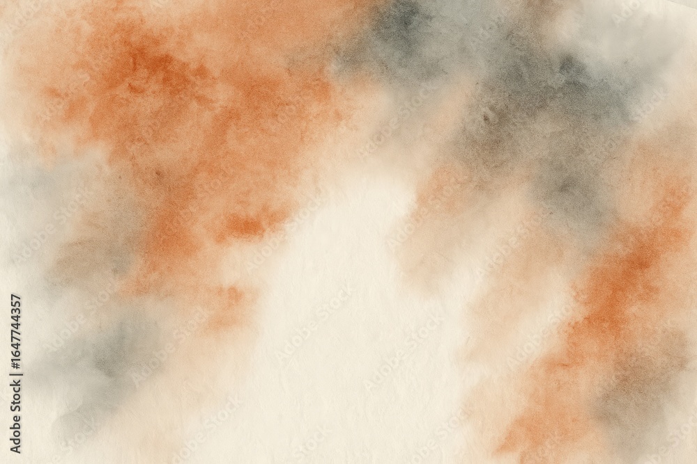 Fototapeta premium Abstract Watercolor Texture with Blended Orange and Gray Hues on Light Paper background