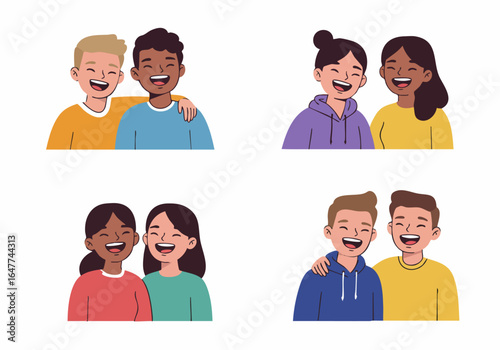 Happy diverse friends laughing together, illustrating concepts of friendship, joy, and strong interpersonal connections.