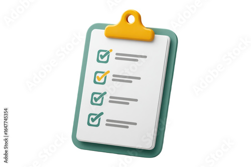 A clipboard with a checklist featuring completed and pending tasks, marked by checkmarks and a highlighted item.