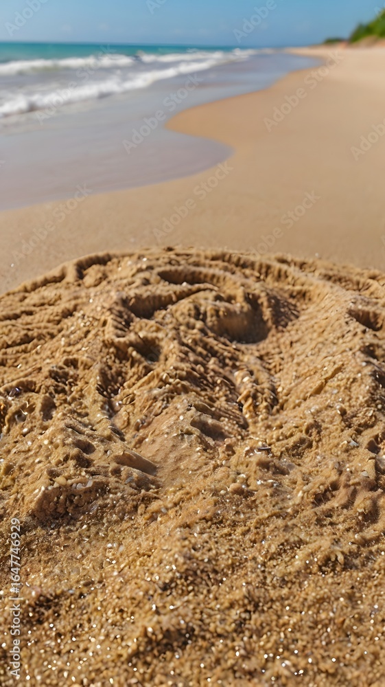 Obraz premium Footprints in the Sand A Serene Beachscape with Ocean Waves and Golden Sand