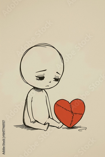 Illustration of Figure Sitting Next to Stitched Heart