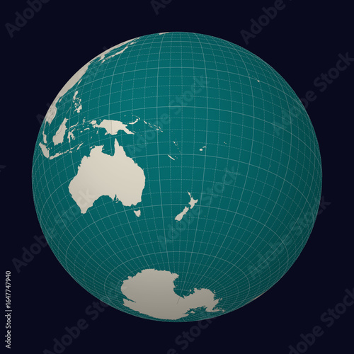 Norfolk Island on the map. Globe centered to Norfolk Island. Country location on the world map. Teal Pale Mint color palette. Globe with countries, meridians and parallels.