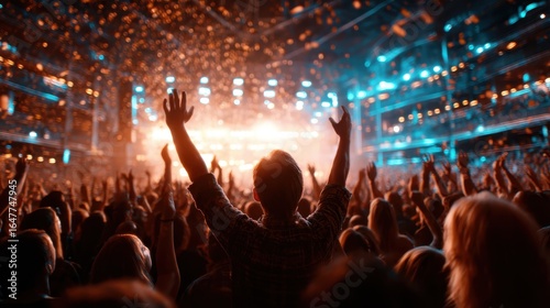 Wallpaper Mural An energetic crowd raises their hands in excitement during a live concert, illuminated by brilliant lights and surrounded by a thrilling atmosphere of music and joy. Torontodigital.ca