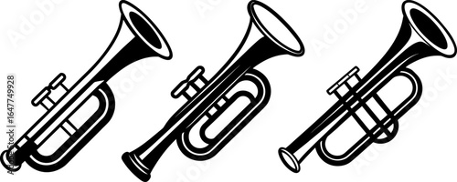 Trumpet set, a Set of trumpets, trumpet collection, Vector of trumpet, trumpet silhouette, trumpet isolated on white background