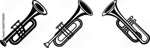 Trumpet set, a Set of trumpets, trumpet collection, Vector of trumpet, trumpet silhouette, trumpet isolated on white background