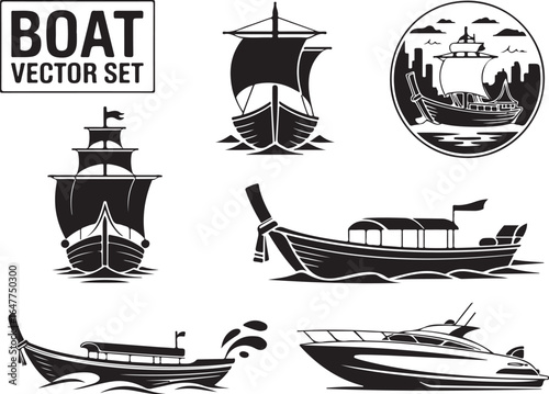 Diverse Boat Silhouettes for Nautical Projects