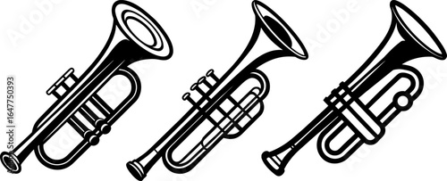 Trumpet set, a Set of trumpets, trumpet collection, Vector of trumpet, trumpet silhouette, trumpet isolated on white background