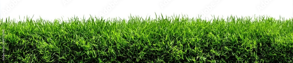 Fototapeta premium Lush green grass field against white background