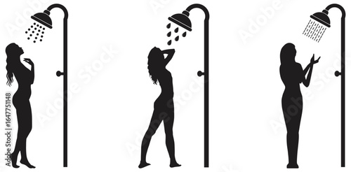 Shower Under Running Water Taking Women Silhouette.