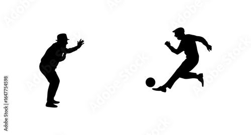 A dynamic silhouette of a coach giving instructions to a soccer player in motion.