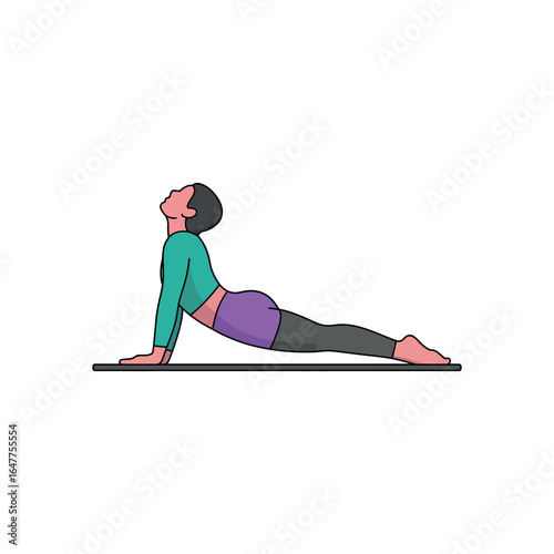 Person in Cobra Pose yoga position on a mat with white background bhujangasana exercise
