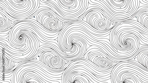 Seamless Swirling Line Art Pattern With Subtle Dots lines.