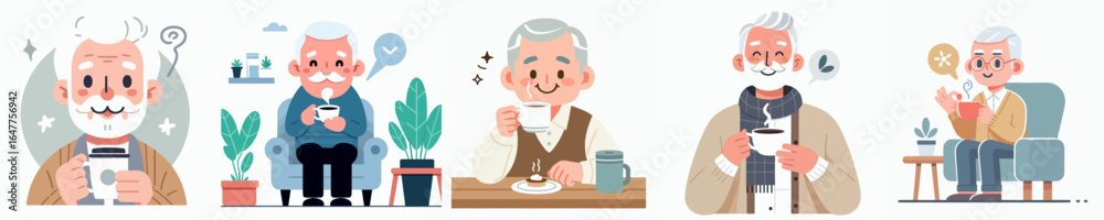 Obraz premium vector of a grandfather drinking coffee in the morning