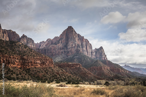 Zion National Park on an overcast stormy cloudy day