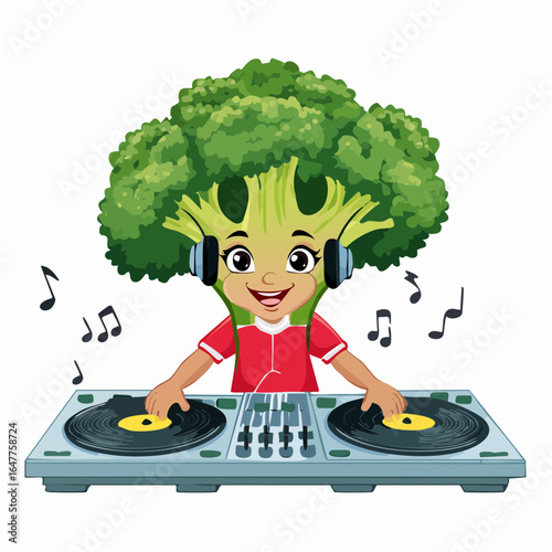 Broccoli DJ Fun Cartoon Character Illustration