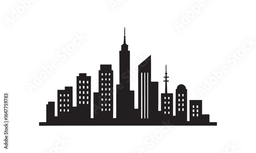 "City building vector illustration – modern urban skyline with skyscrapers and architectural design elements for cityscape and construction projects."