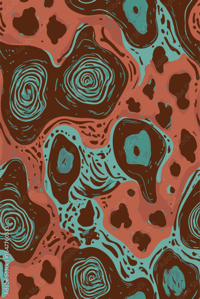 Fototapeta premium Abstract Cubism stones marbles with leopard dots and pebbles vector hand style drawn trendy different style jaguars and animal skin seamless pattern suitable for printing on surface and womenswear