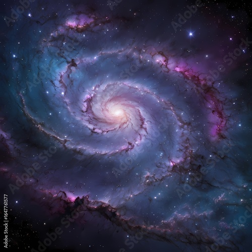 Spiral Galaxy and Colorful Nebula in Deep Space
