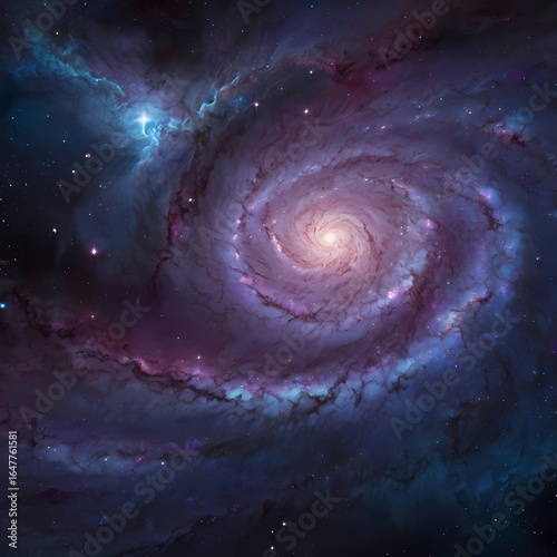 Spiral Galaxy and Colorful Nebula in Deep Space