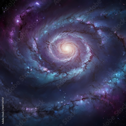 Spiral Galaxy and Colorful Nebula in Deep Space